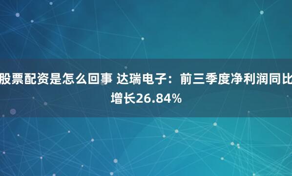 股票配资是怎么回事 达瑞电子：前三季度净利润同比增长26.84%